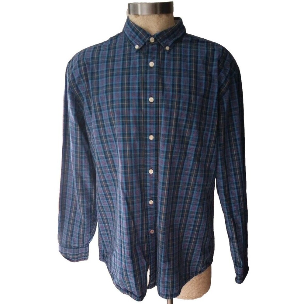 Tommy Hilfiger Shirt Men XL Blue Plaid Button Up Classic Fit Long Sleeve